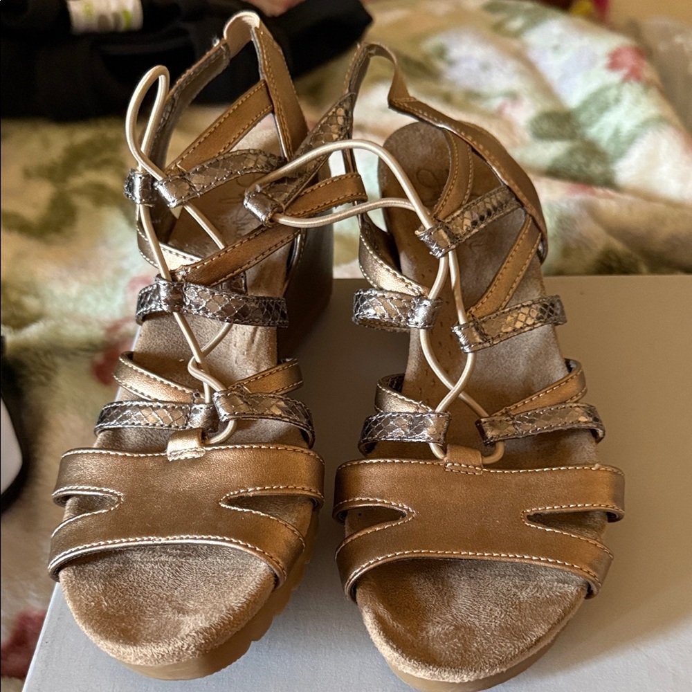 Life Stride Brown and Silver Strappy Sandals